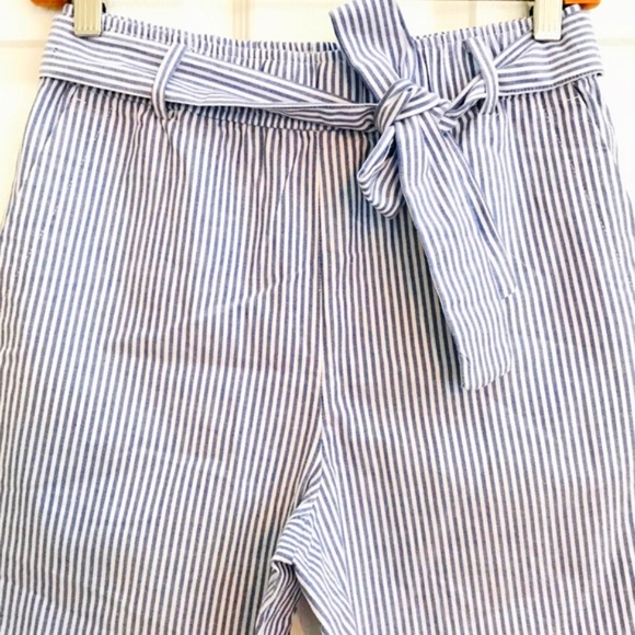 🆕 Zara Stripped Pants. Elastic Waist. Sash Belt - Hand Pockets - Picture 5 of 12